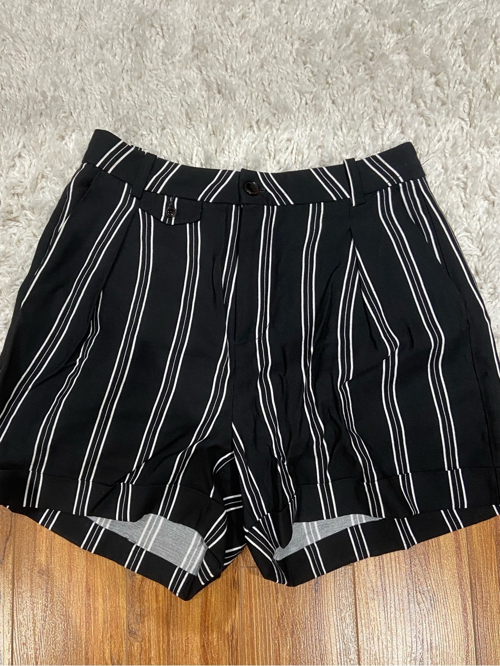 twik Black and White Pinstripe shorts